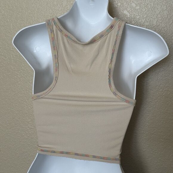urban outfitters top Out From Under Cropped Tank Top Rainbow Seams Small Tan - Picture 3 of 4